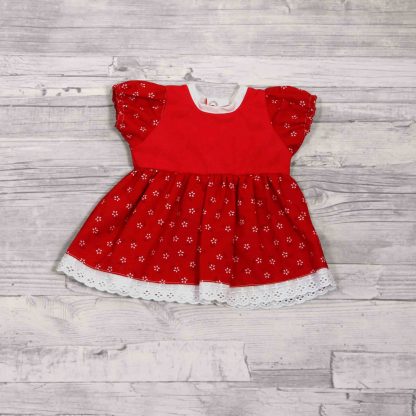 Puppenkleid Greta rot-weiss